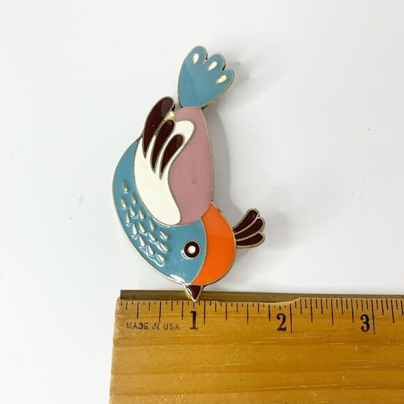 Vintage Bird Brooch Large Multi-colored Enamel Pin 3.5" - Picture 6 of 7